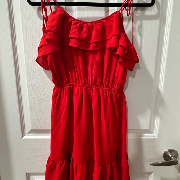 Red Ruffled strapped Dress - Picture 2 of 5